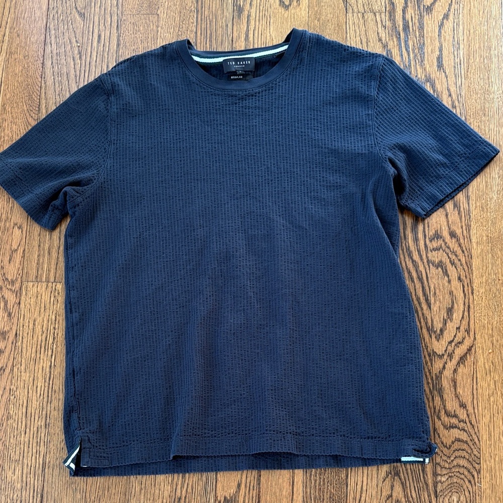 Ted Baker Navy Blue ribbed Men's short sleeve tee Shirt, 3 (small)